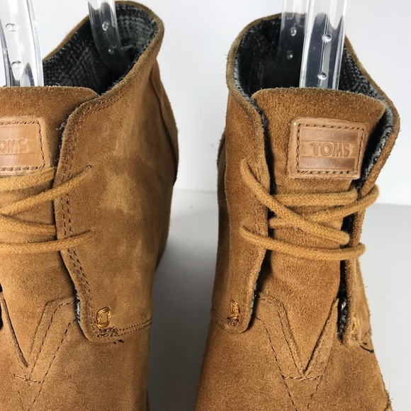 TOMS tan brown suede lace up wedge bootie, 10 - Picture 3 of 8